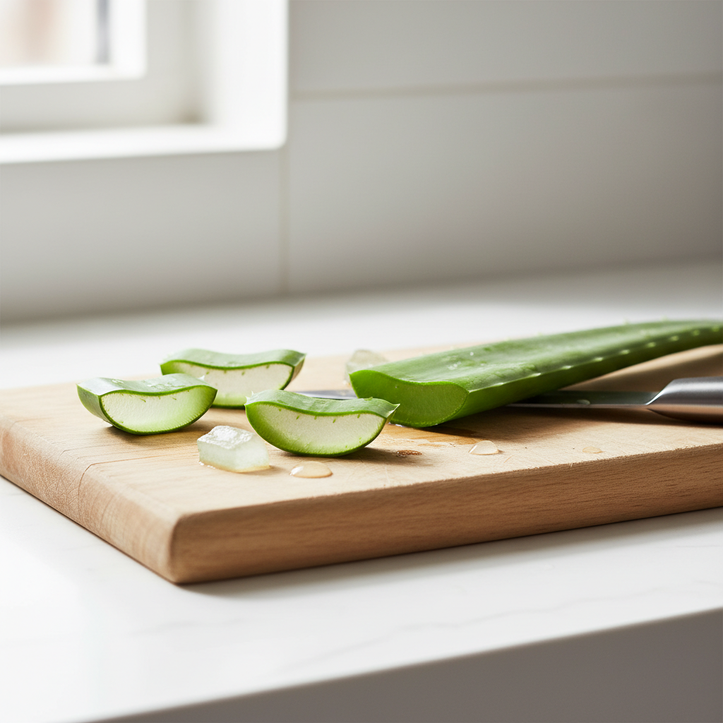 Planta de Aloe Vera cortada mostrando su gel interno