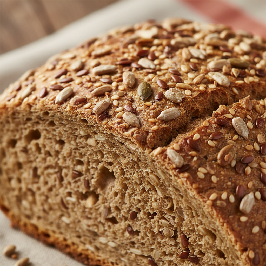 Primer plano de la textura de un pan integral y semillas
